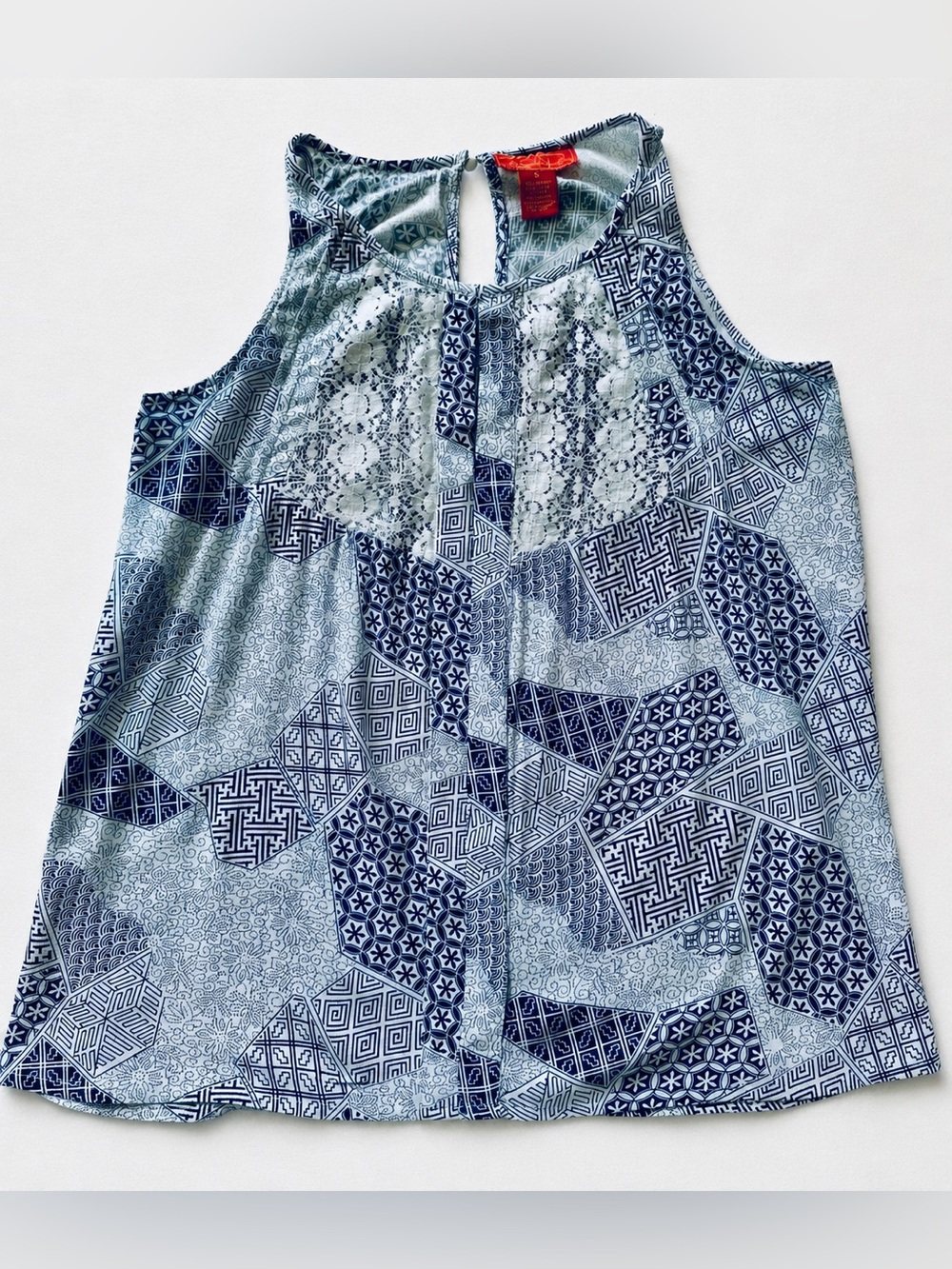 Desigual Navy and White Patchwork Lace Yoke Camisole